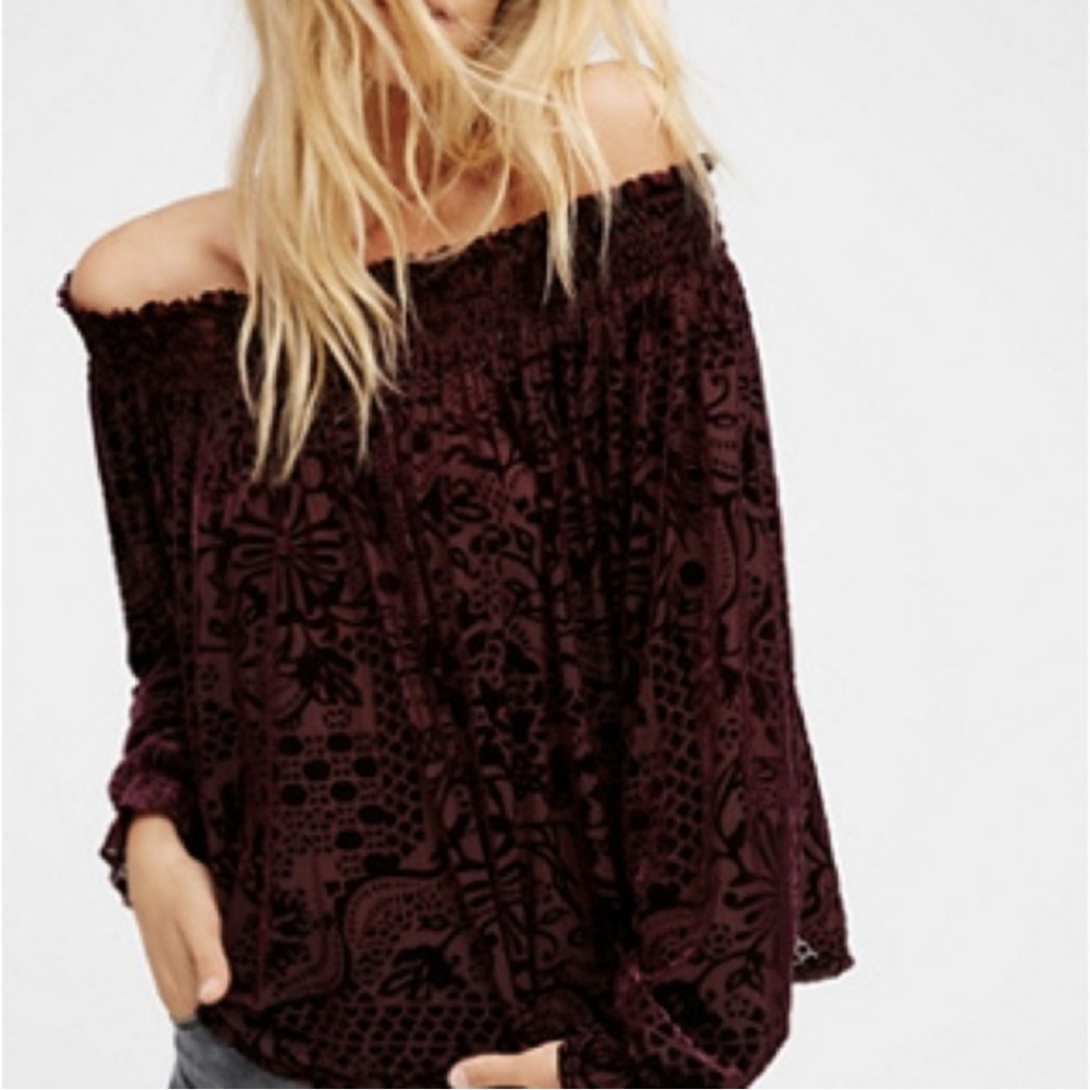 EUC Free People A Little Twist Burgundy burnout velvet top L